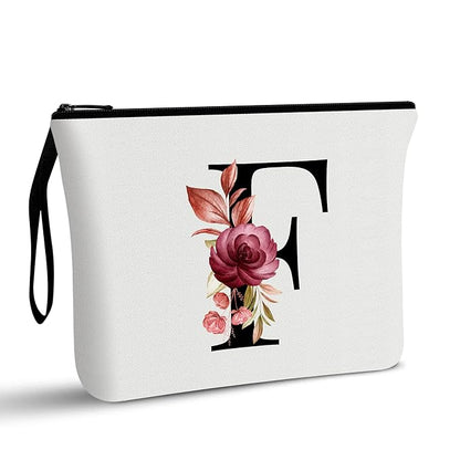 Vavabox A-Z Personalized Makeup Bag, Birthday Gifts for Women Mom, Gifts for Best Friend, Bride Bridesmaid Cosmetic bag (F, White)
