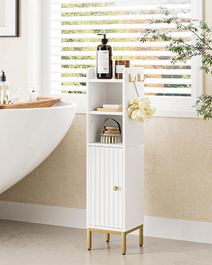 Bathroom Storage Cabinet, Small Corner Floor Hutch with Door and Shelves, Narrow Toilet Paper Cabinet, Bathroom Organizer with 2-Tier Adjustable Shelf for Small Spaces,White