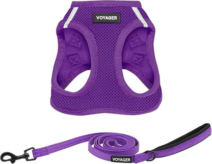 Voyager Step-in Air All Weather Mesh Harness and Reflective Dog 5 ft Leash Combo with Neoprene Handle, for Small, Medium and Large Breed Puppies by Best Pet Supplies - Set (Purple), XS