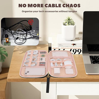 Electronics Organizer Travel Case, Charger Bag Cord Organizer Travel, Compact Tech Pouch Cable Organizer Bag for Charger, Cords, Phone, Headphones, Flash Drive, SD Card (Black, Large-Single Layer)