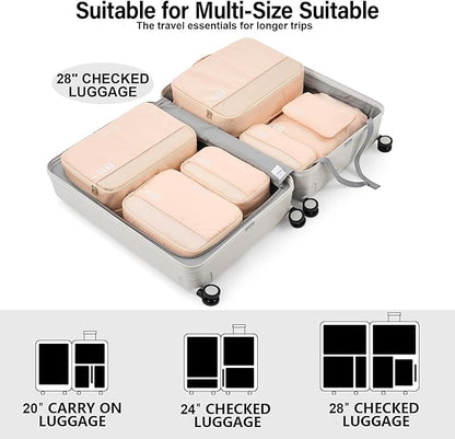 Hanke 7 Set Compression Packing Cubes for Travel, Expandable Large Packing Cubes for Suitcases and Backpack, Luggage Packing Organizer Bags with Double Zipper as Travel Essentials