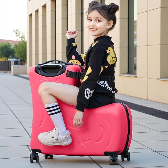 Travel Gear: Premium Toddler Ride-On Luggage with Ergonomic Handle & Secure Harness System, 21Inch, Red