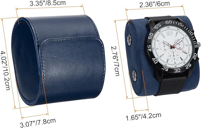 HARFINGTON Watch Roll Travel Case Single Slot Portable Leather Watch Case for Men and Women, Watches Storage Organizer with Removable Pillows for Traveling, Display, Home Storage, Blue