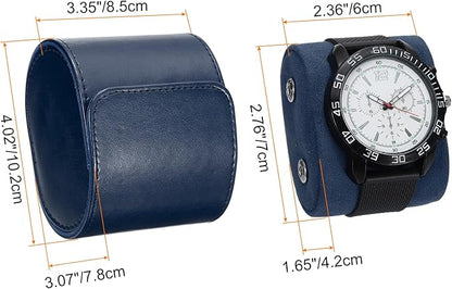 HARFINGTON Watch Roll Travel Case Single Slot Portable Leather Watch Case for Men and Women, Watches Storage Organizer with Removable Pillows for Traveling, Display, Home Storage, Blue