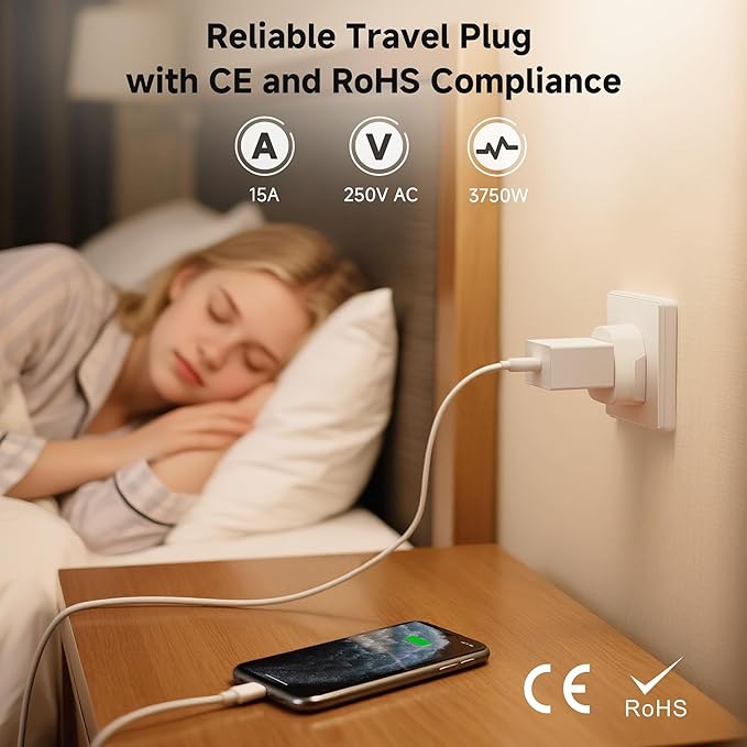 Cable Matters Type F Plug Adapter for Travel, US to EU Plug Adapter, Type E/F Power Converter for German/Austria/Slovakia/Bulgaria/France/Russia, CE & RoHS Certified