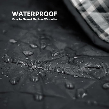 Outdoor Waterproof Blanket, Foldable Fleece Stadium Blanket for Outdoor Sports Event, Camping, Concerts, Car, Pet, Picnics - Windproof, Wearable, Machine Washable 80" x 58" (Black Check)