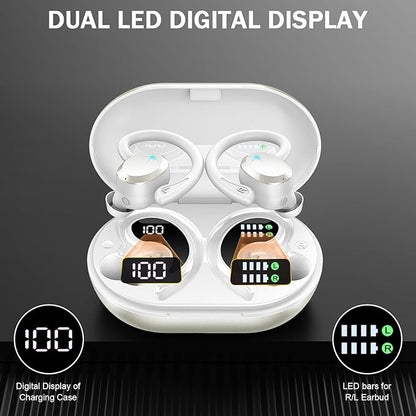 Wireless Earbud, Bluetooth 5.4 Headphones IP7 Waterproof for Sport, 48H Running Wireless Earphones with ENC Noise Cancelling Mic, Deep Bass Over Ear bud with Earhooks for Android, iOS, Workout, Gym
