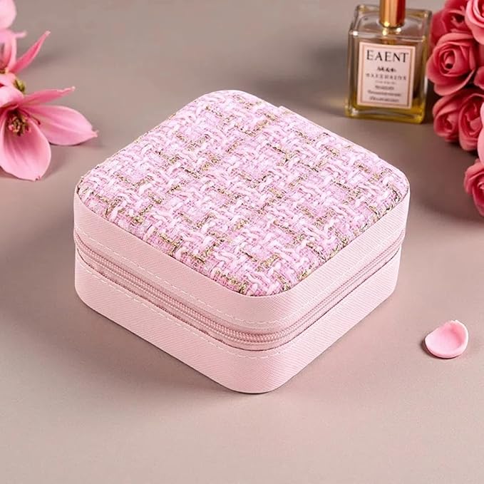 Small Jewelry Box,Travel Jewelry Organizer Case with Stylish Braided Surface,Portable Storage Case for Rings Necklace and Stud Earring