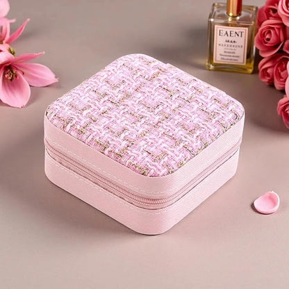 Small Jewelry Box,Travel Jewelry Organizer Case with Stylish Braided Surface,Portable Storage Case for Rings Necklace and Stud Earring