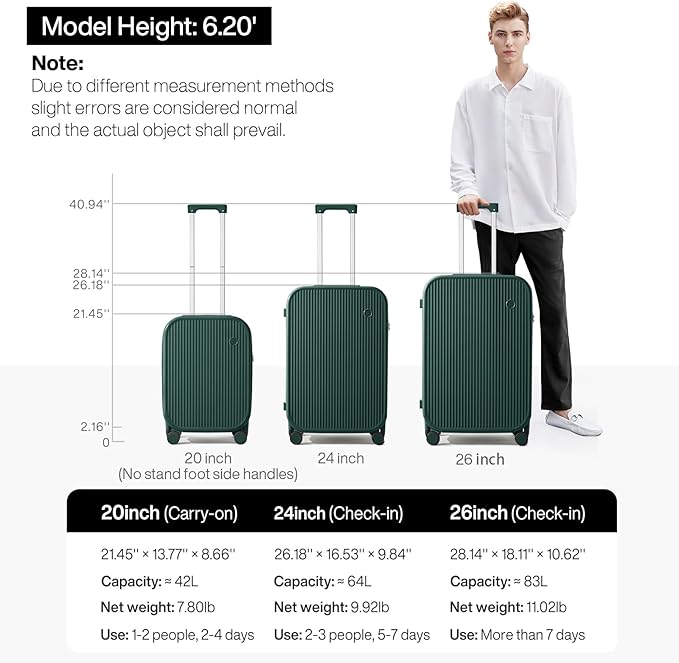 mixi Checked Luggage with Cup Phone Holder Hard Shell Rolling Travel Suitcases with Spinner Wheels,26 Inch Blackish Green