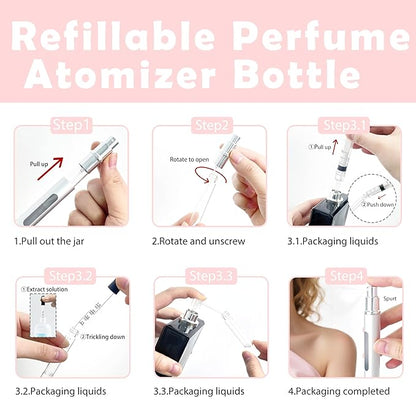 4 Pack Refillable Mini Perfume Atomizer Bottle，Portable Separate Bottles，Travel and Outings Spray Boxes Dispensers 5ml/0.2oz (Silvery)