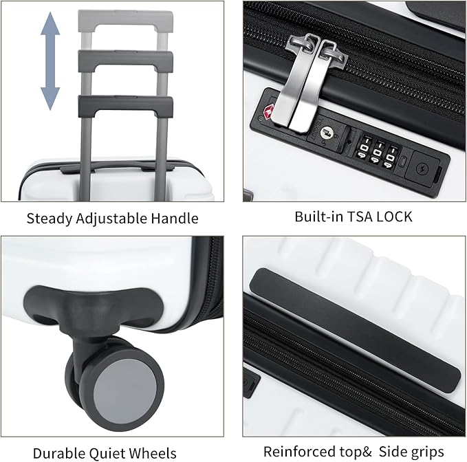 EMPSIGN Carry On Luggage with Spinner Wheels, Hard Shell Carry-On Expandable Suitcase 21x14x9 Airline Approved & Built-in TSA Lock, Durable Travel Rolling Suitcase, Carry-On 20-Inch, White