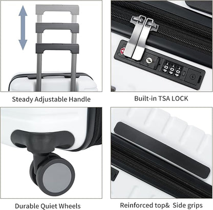 EMPSIGN Carry On Luggage with Spinner Wheels, Hard Shell Carry-On Expandable Suitcase 21x14x9 Airline Approved & Built-in TSA Lock, Durable Travel Rolling Suitcase, Carry-On 20-Inch, White