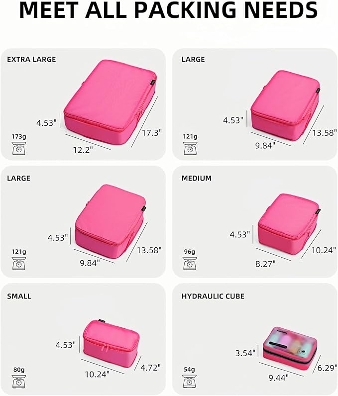 Compression Packing Cubes for Travel, 6-Piece Set (L/M/S), Double-Zip Luggage Organizers with Mesh Panels, Space-Saving Clothes Storage Bags for Suitcase & Carry-On (6 Pack, Rose Red)