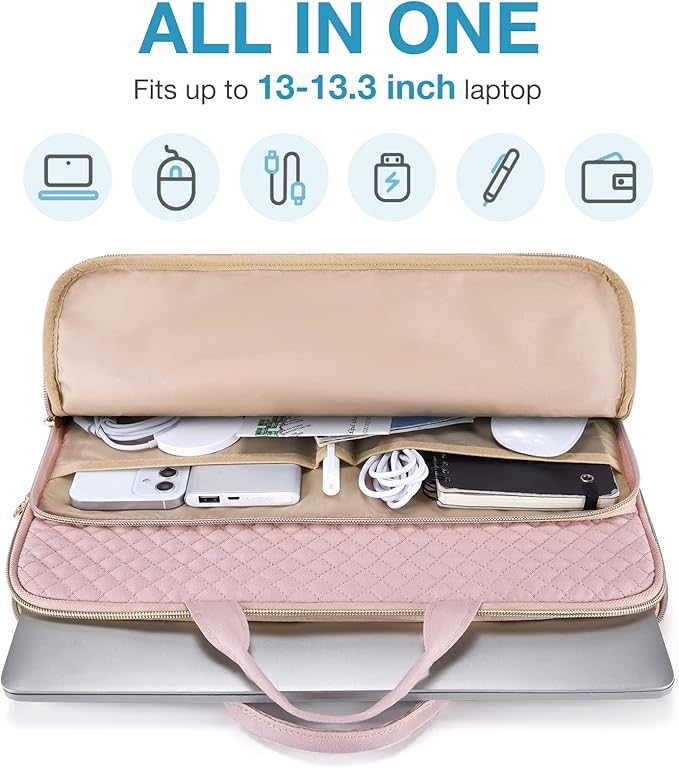 BAGSMART Laptop Case Compatible with 13-13.3 inch Notebook,Compatible with MacBook Pro 14 Inch,MacBook Air,Protective Carrying Bag with Pocket,Handles,Pink