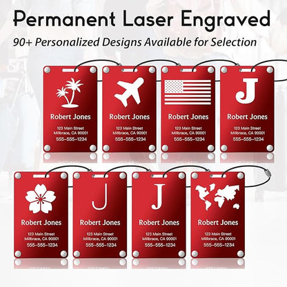 Personalized Luggage Tags: Custom Metal Luggage Tags for Suitcases, Backpacks and Bags with Your Personalized Text (Red)