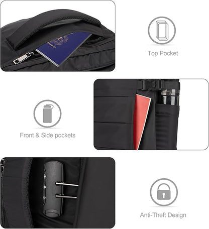 Tzowla 40L Expandable Travel Laptop Backpack for Men Women Carry on Flight Approved,Large Capacity Anti Theft Backpacks with USB/Type C Charging Port,Personal Item Bag Fit 17.3" Computer（Black