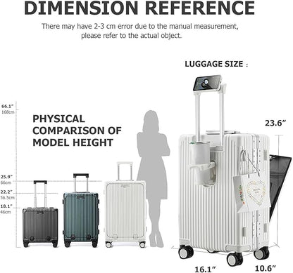 feilario 24in Aluminium Frame Zipperless PC Hard Shell Spinner Wheels Luggage, Built-In TSA lock Carry on Suitcase, with Cup Holder, USB Port, Phone Holder