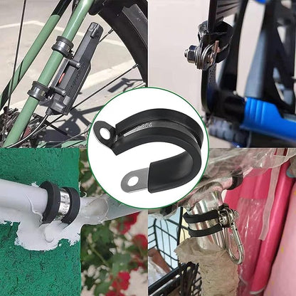 30PCS Stainless Steel Cable Clamps 9 Sizes—1/8" 3/16" 1/4" 5/16" 3/8" 1/2" 5/8" 3/4" 1" Rubber Coated Cushioned Insulated Cable Clamp,Automotive Cable Wire Clamps,Pipe Clamps(Black)