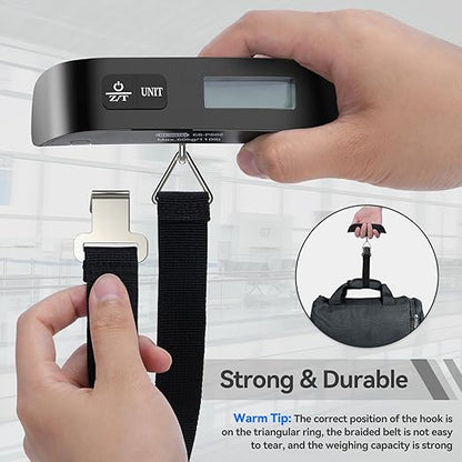 Dr.meter Luggage Scale, Travel Essentials, Digital Backlight LCD Display Handheld Suitcase Scales for Travel Accessories with Rubber Paint, Temperature Sensor 110 Pounds, Battery Included, Black