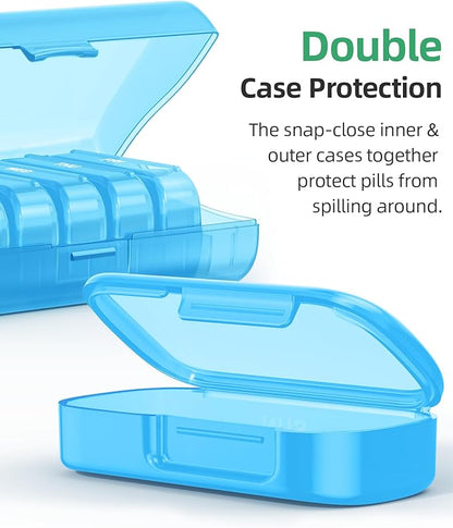 PULIV Weekly Pill Organizer with Large Capacity, Dual Protection Pill Box 7 Day, Arthritis Friendly Pill Case Easy to Open, Medicine Organizer for Vitamins, Medications, Fish Oils, Supplements (Blue)