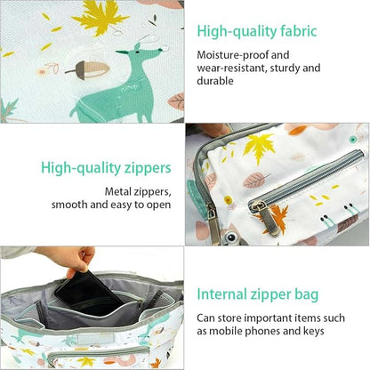 Universal Stroller Organizer with Cup Holder, Animal Patterns Stroller Bag Caddy Organizer, Large Capacity Stroller Caddy with Detachable Shoulder Strap