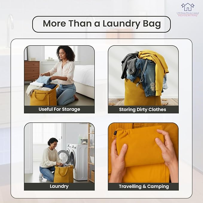 LFH Home Large Premium Cotton Canvas Laundry Bag with Drawstring and Handles Heavy Duty, Multi-Use, and Washable for Home, Travel, College or Storage 28x40 (Pack of 4)-Yellow