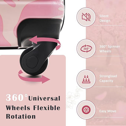 Merax Luggage Sets 3 Piece, Hardside Suitcase Set with Spinner Wheels, Lightweight 20+24+28 IN Suitcase with Carry on Luggage,Pink