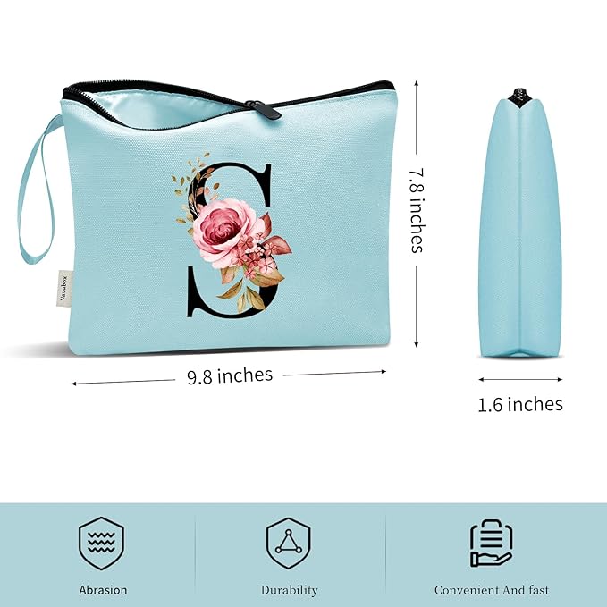 Vavabox A-Z Personalized Makeup Bag, Birthday Gifts for Women Mom, Gifts for Best Friend, Bride Bridesmaid Cosmetic bag (S, Green)