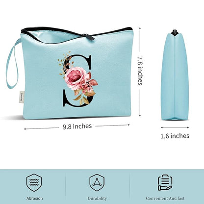 Vavabox A-Z Personalized Makeup Bag, Birthday Gifts for Women Mom, Gifts for Best Friend, Bride Bridesmaid Cosmetic bag (S, Green)