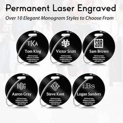 Personalized Luggage Tags for Suitcases - Stainless Steel Custom Luggage Tags for Backpacks & Bags, Sturdy, Waterproof & Heavy Duty (Black/Round)