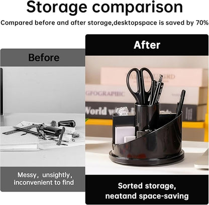 deli Office Supplies Set, 1045 Pcs-Desk Accessory Organizer Kit, Stapler Set, Rotating Multi-Functional Pen Holder, Tape Dispenser, Pens, Binder Clips, Sharpener, Scissor, Eraser, Black