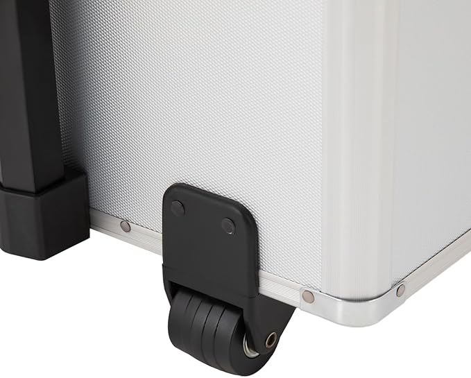 Modern Aluminum Alloy File Lock Box with Wheels and Telescopic Handle, Silver, Rectangular, Portable, Water Repellent, 19.2 x 15 x 16 inches, 7 Compartments, Locking Mobile Business Case