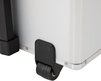 Modern Aluminum Alloy File Lock Box with Wheels and Telescopic Handle, Silver, Rectangular, Portable, Water Repellent, 19.2 x 15 x 16 inches, 7 Compartments, Locking Mobile Business Case