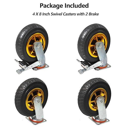 8 Inch Heavy Duty Casters Wheels Set of 4 Swivel Industrial Casters Rubber Wheels Tires for Cart Bench Shop Dolly Outdoor Wheels Replacement with 2 Brake and 3000Lbs Load Capacity, 4 Pack