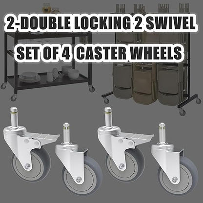 4-Inch Swivel Stem Caster, 7/16-Inch Stem Diameter Rubber Wheel, Heavy Duty TPR Replacement Wheels for Rubbermaid Mop Bucket Cart Grill Casters - 4 Pack (2 Brakes 2 Swivel)