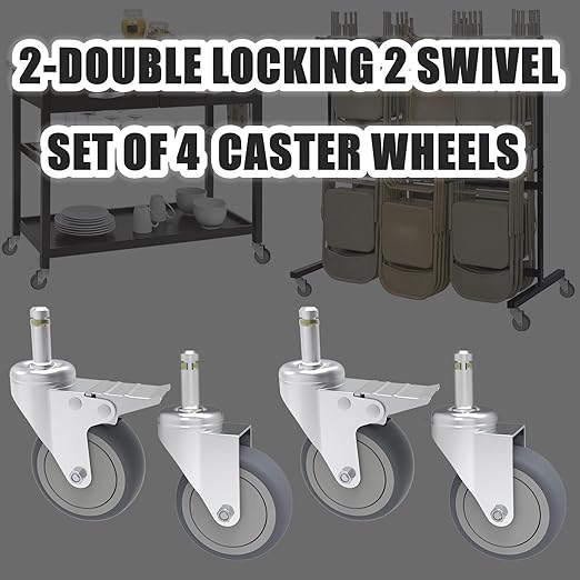 2-Inch Swivel Stem Caster, 7/16-Inch Stem Diameter Rubber Wheel, Thermoplastic Rubber TPR Replacement Wheels - 4 Pack(2 Brakes 2 Swivel)