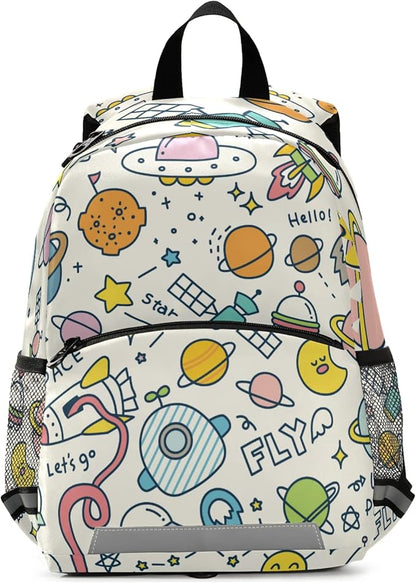 Cute Space Universe Kid's Toddler Backpack for Boys Girls Preschool Nursery with Safety Leash (01147)