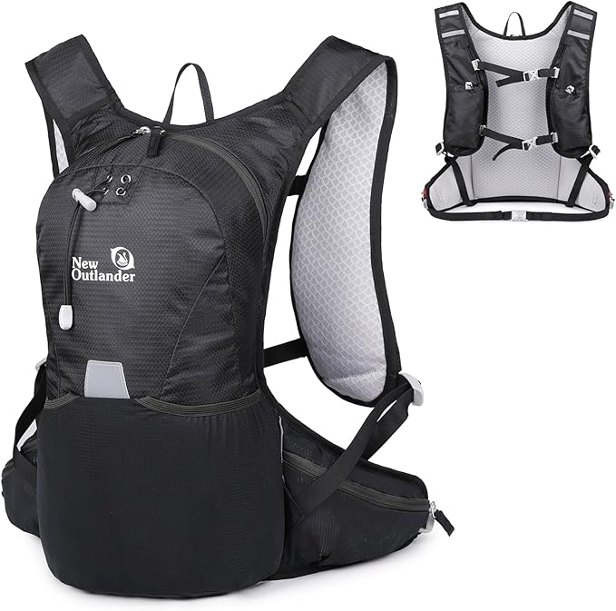 12L Small Hiking Backpack with Adjustable Chest Strap for Men, Running Backpack with Phone Pocket, Black