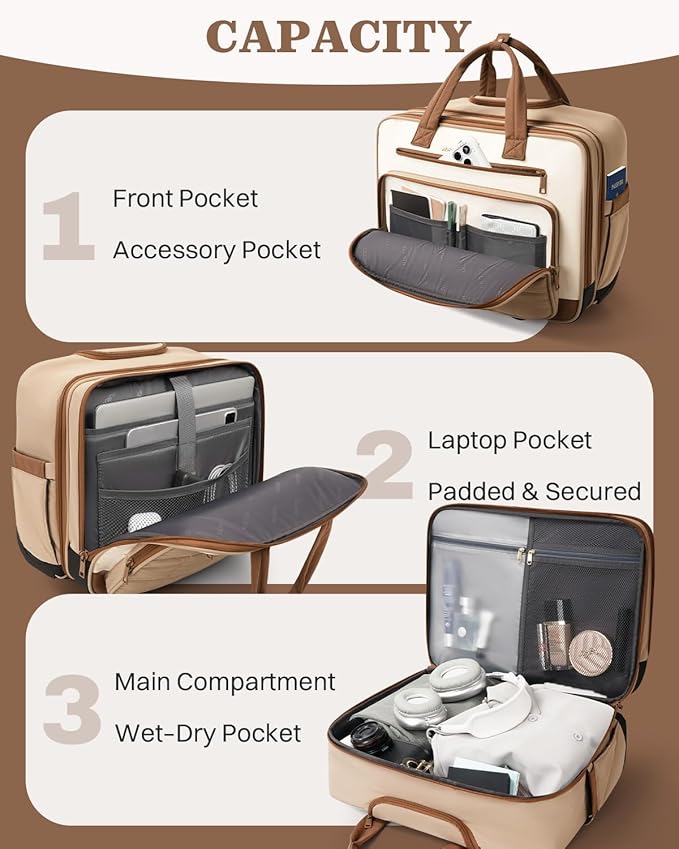 Rolling Puffer Laptop Bag, Rolling Briefcase for Women, Wheeled 16 Inch Computer Bag, Water Resistant Stylish Overnight Underseat Carry On Luggage with Wheels for Work Travel Business, Khaki