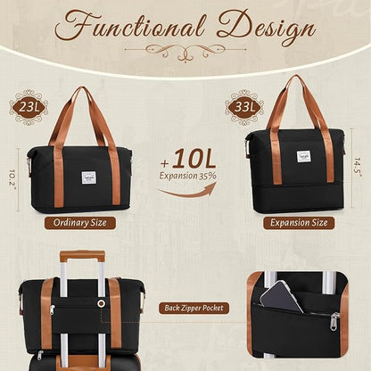 TAKUMI Carry On Luggage Set 3 Piece ABS+PC Hardshell Suitcases with Duffel Bag Double Spinner Wheels Travel Luggage with TSA Lock Lightweight Suitcase Set(BLACK BROWN, 3 PIECE SET(20/DB/TB))