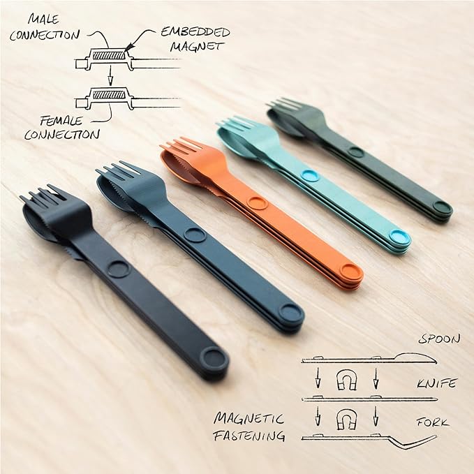 FULL WINDSOR - MAGWARE Magnetic Camping Cutlery Set - Travel Utensils for Camping, Cooking, and Outdoor Dining - Knife, Fork & Spoon - Portable Silverware with Pouch for Backpacking - Black (3 PCS)