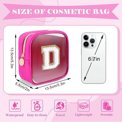Personalized Initial Letter Clear Preppy Makeup Bag,Mini Nylon Chenille Letter Cosmetic Bag Cute Zipper Pouch Coin Purse for Teen Girls,Portable TSA Approved Travel Essentials Bag Gift for Women,D