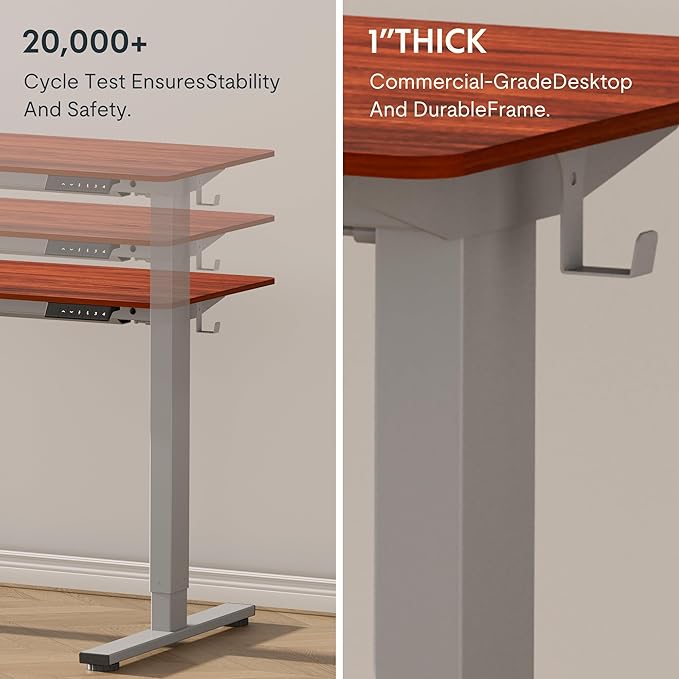 FLEXISPOT EN1 One-Piece Standing Desk with 1-Inch Thick Desktop, 48"x30" Electric Height Adjustable Desk for Home Office & Multi-Device Workstations, Mahogany(Silver Frame)