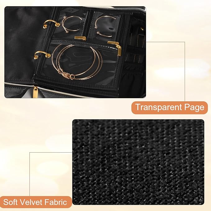 Travel Jewelry Case Organizer for Women, Jewelry Storage Book with Small Pouch, Travel Jewelry Bag Case for Traveling Earrings, Rings, Bracelet Organizer (Inner Pages, 3 PCS, Black)