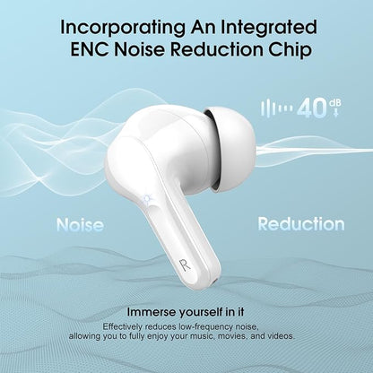 Wireless Earbuds, Bluetooth 5.4 Headphones HiFi Stereo, Bluetooth Earbuds with ENC Noise Cancelling Mic, IP7 Waterproof in Ear Earphones, 48H, LED Display Ear buds for Pad Phones Workout Sports, White
