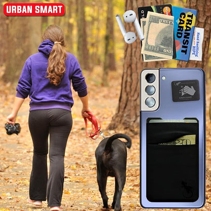 Double Pocket Gecko Phone Wallet - Adhesive Card Holder - Cell Phone Pouch - Stick on Spandex Pocket by Gecko - Carry Credit Cards and Cash – (BLACK-BLACK)