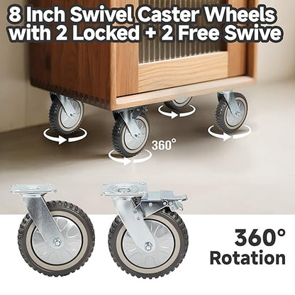 uyoyous 4Pcs 8 Inch Caster Wheels, Industrial Heavy Duty Polyurethane Swivel Casters with 2Pcs Brake 1760 LBS, All Terrain Castors for Workshop Carts, Garage Machinery & Jobsite Equipment