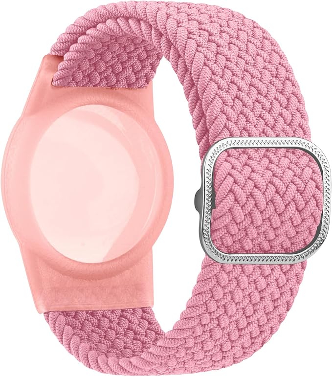 Vanjua Wristband for Apple AirTag, Protective Case Compatible with Air Tag GPS Tracker Holder with Braided Bracelet, Adjustable Anti Lost Watch Band for Toddler Child Elder (Pink+Colorful Pink)