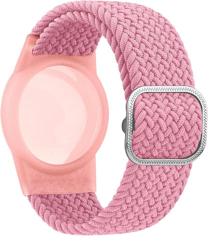 Vanjua Wristband for Apple AirTag, Protective Case Compatible with Air Tag GPS Tracker Holder with Braided Bracelet, Adjustable Anti Lost Watch Band for Toddler Child Elder (Pink+Colorful Pink)